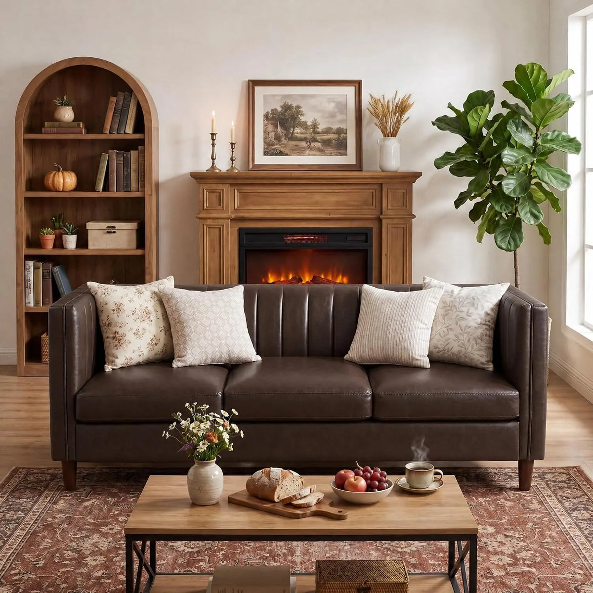 HiMISS Mid Century Modern Three Seat Faux Leather Sofa