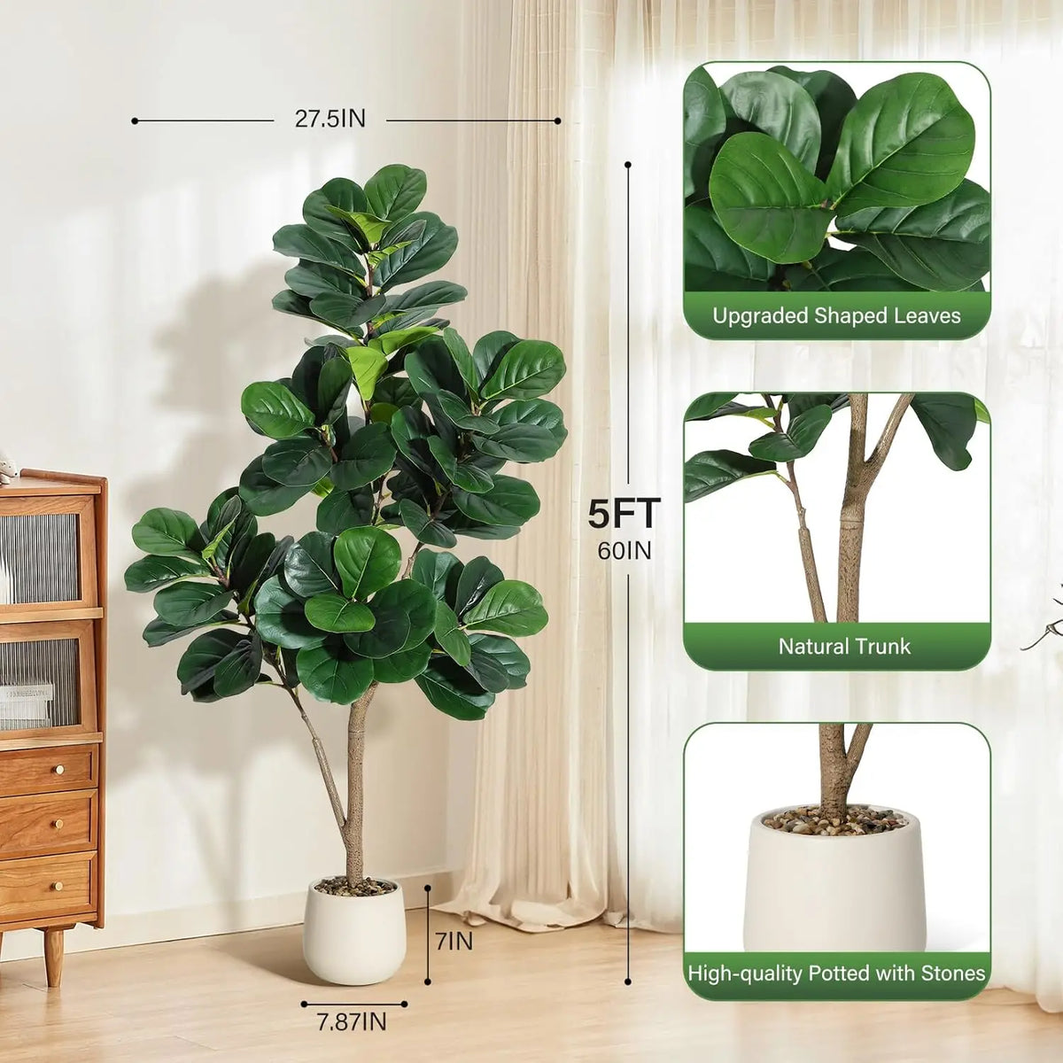 HiMiss Artificial Fiddle Leaf Fig Tree Indoor Home Decoration