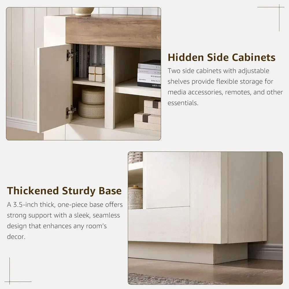 Modern Wood TV Stand with Large Storage and Side Cabinets