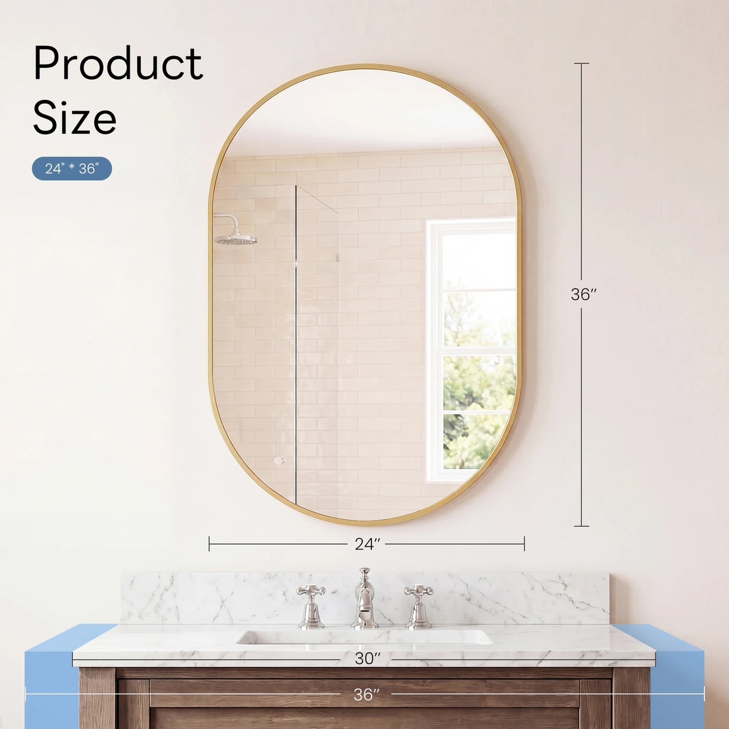 JHK Oval Wall Mirror with Metal Frame for Wall Modern Dressing Mirror Tempered Glass Bedroom Living Room Horizontal or Vertical