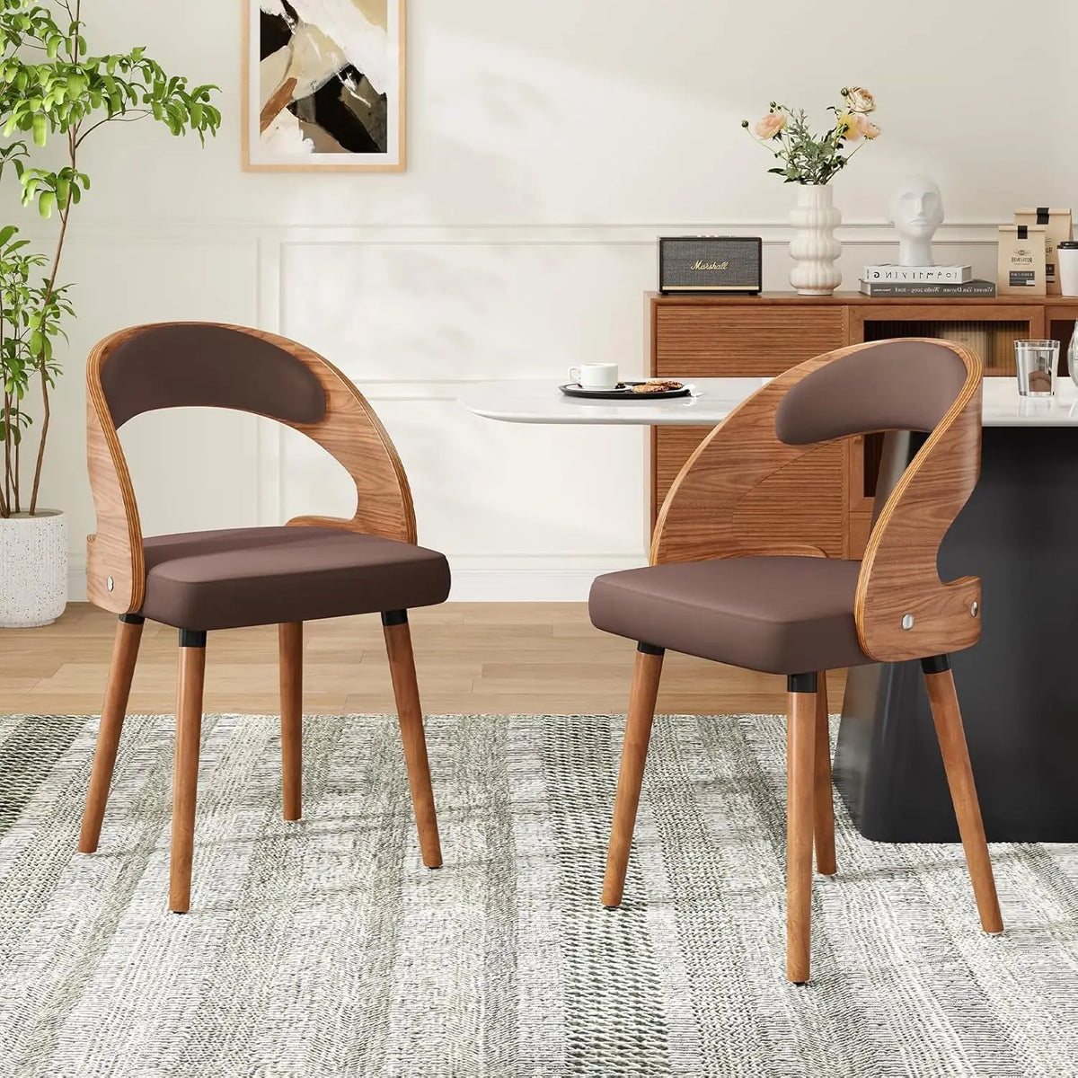 FARINI Modern Upholstered Wood Dining Chairs With Curved Backrest