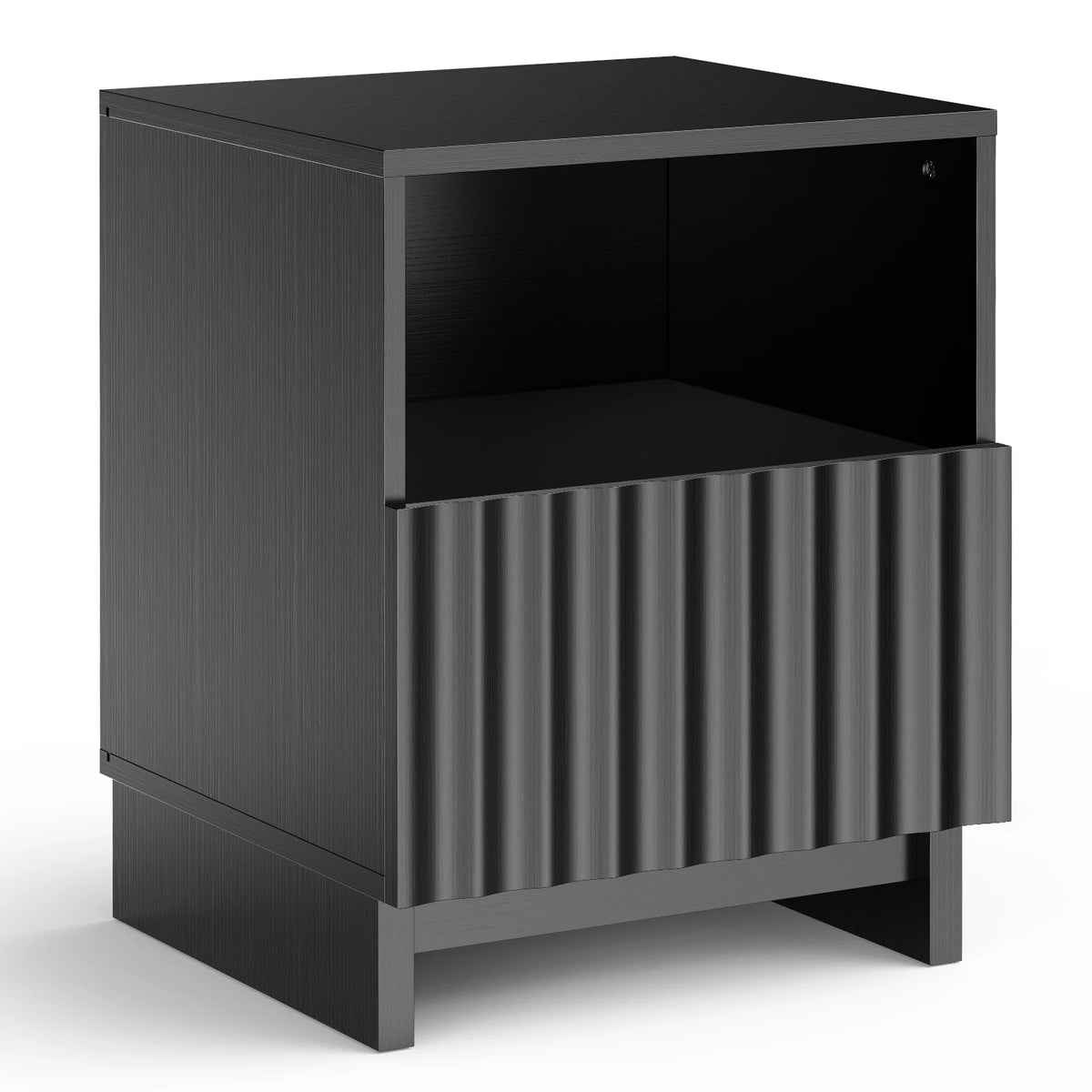 TinyNest Fluted Nightstand, 17.7 inch Modern Wood Bedside Table With Storage Drawers & Open Shelf, Mid-Century Small Coffee Tea Sofa Side Table, End Table Storage Cabinet For Bedroom, Living Room
