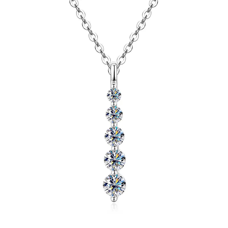 OXTAO Long 5-Stone Moissanite Pendant Necklace D VVS1 for Women Clavicle Chain Necklace Fine Jewelry Gift 14K Gold Filled