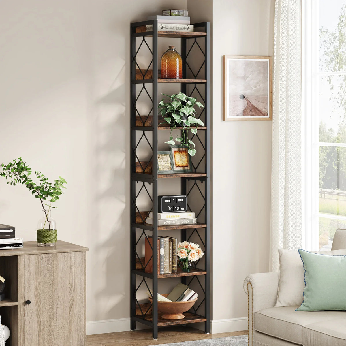 Tribesigns Narrow 7 Tier Bookshelf for Small Spaces