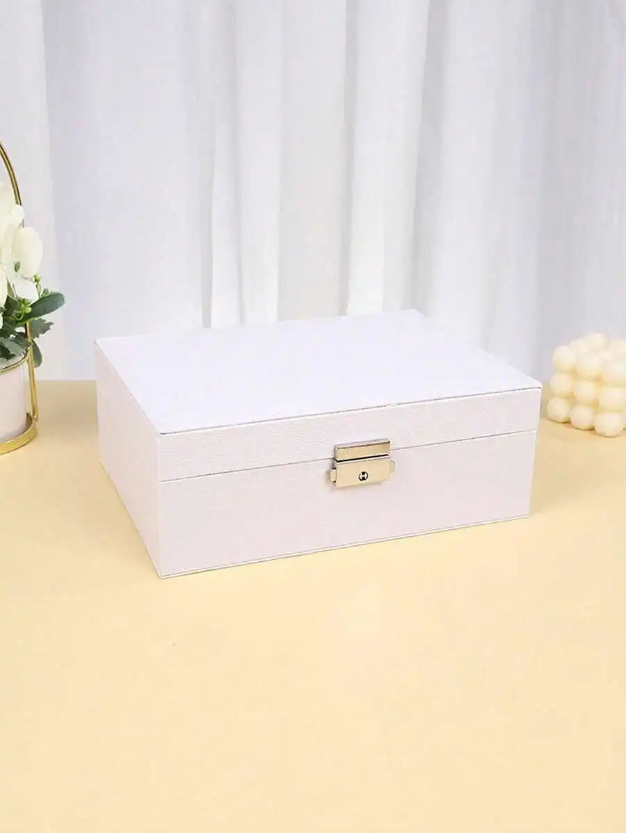 1pc Jewelry Storage Box, Gift Leather Jewelry Box, Earring Organizer, Double Layer Jewelry Box, Large Capacity PU Leather