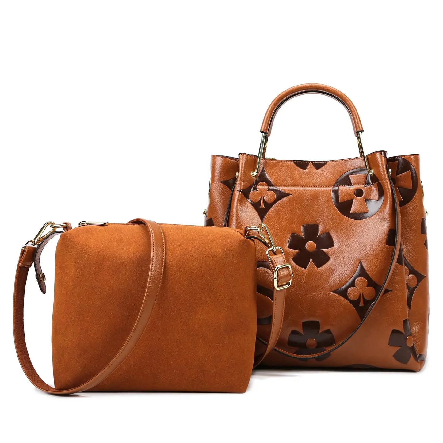 Top Handle Handbag Set Floral Embroidered Vegan Leather Hobo Tote