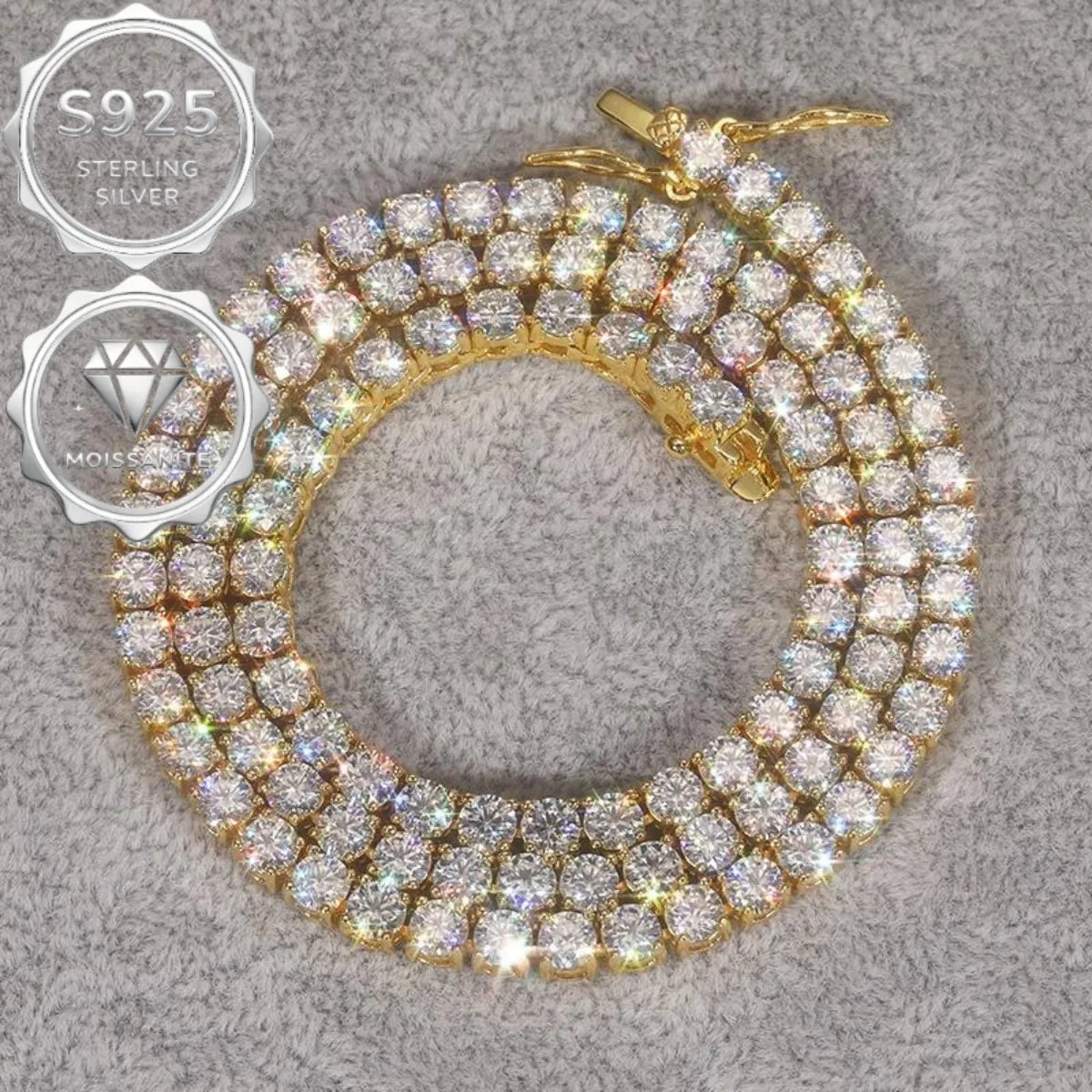 High quality VVS1 moissanite tennis necklace S925 pure silver moissanite 4MM necklace for men and women, perfect gift for hip-hop style luxury, Valentine's Day gift, party jewelry
