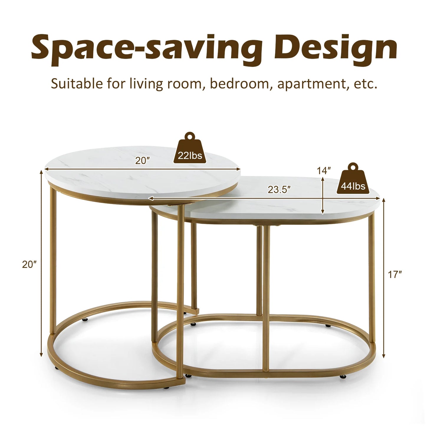 HOMASIS Nesting Marble Coffee Table Set For Living Room Decor