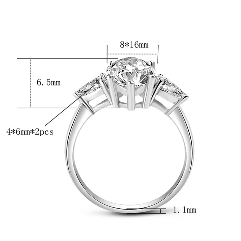 Cbtb New 925 Sterling Silver 4ct Marquise 8*16mm Moissanite Wedding Diamond Engagement Rings for Women Fine Jewelry