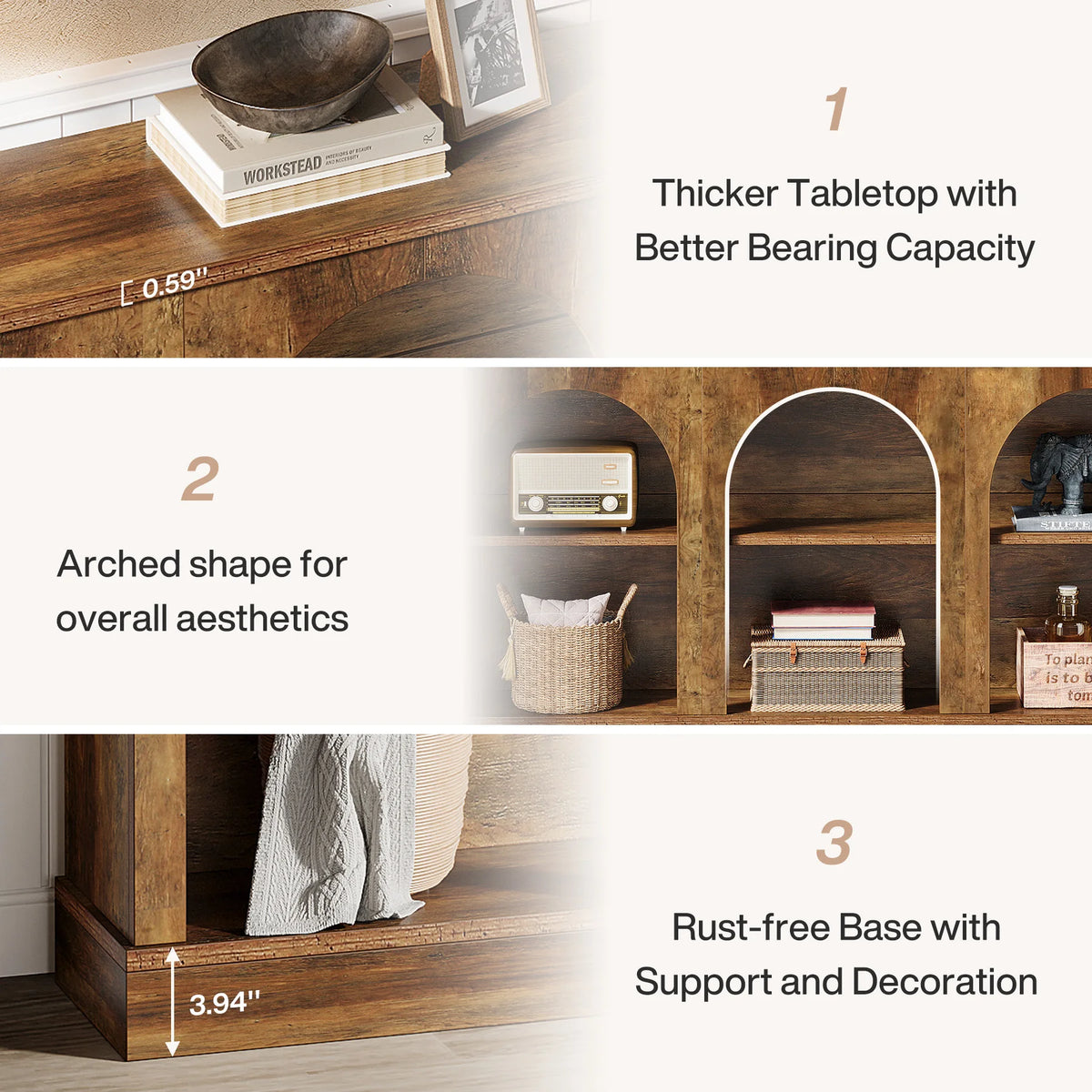 Tribesigns Farmhouse Console Table With Wooden Triple Shelf Storage