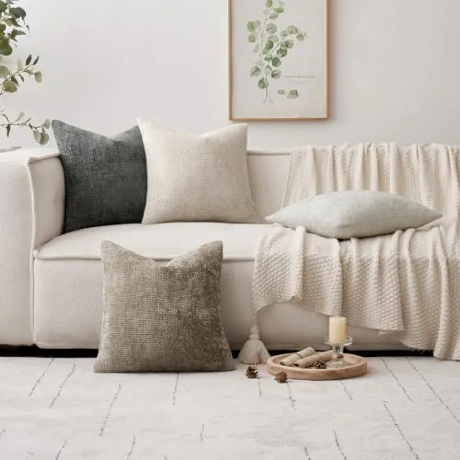 Pack Of 4 Chenille Throw Pillow Covers Farmhouse Boho Chic