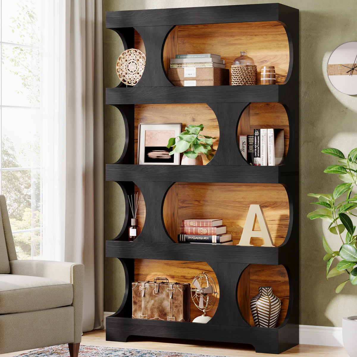 Tribesigns 4 Tier S Shaped Wooden Bookshelf Display Stand