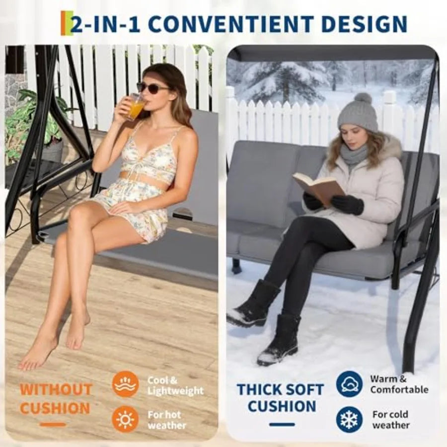 2-in-1 Patio Swing Chair -Grey
