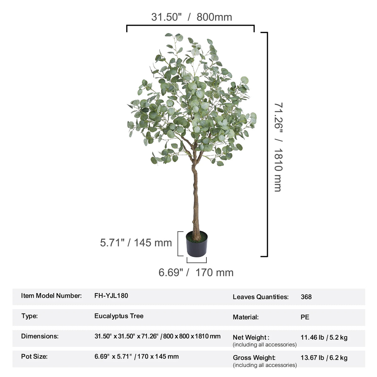 VEVOR 5/6/7/8FT Artificial Tree Tall Faux Ficus Plant with Natural Wood Trunk and Realistic Green Leaves for Home Living Room