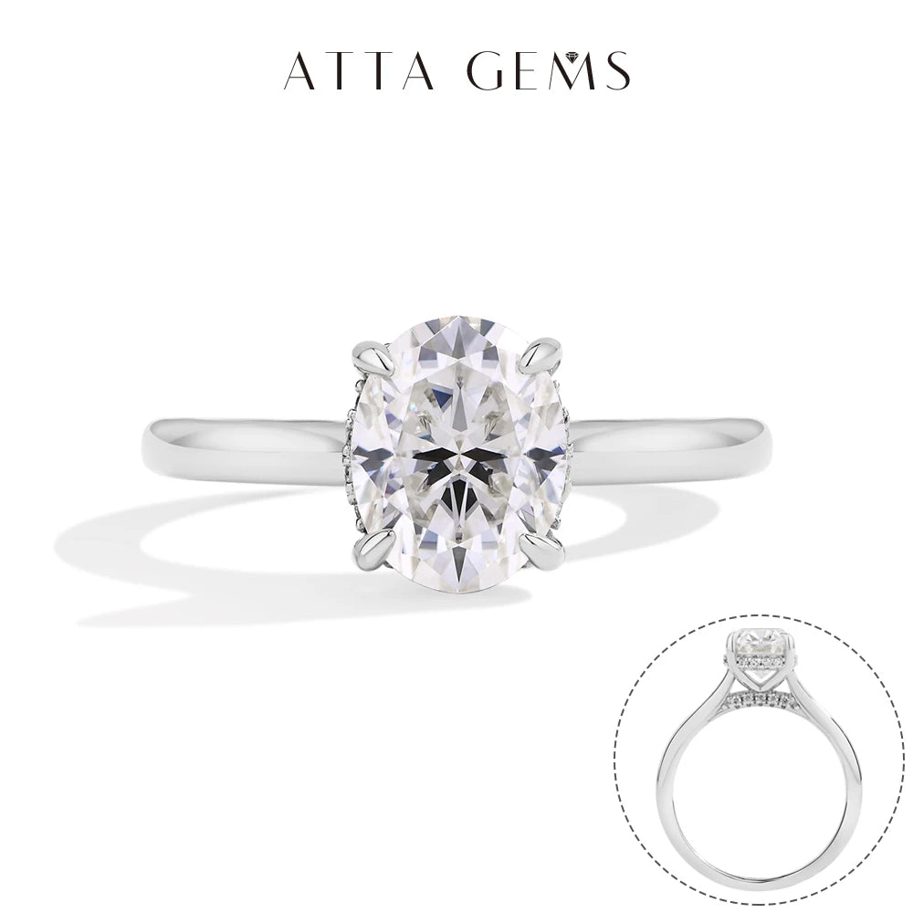 ATTAGEMS Oval Moissanite Ring 925 Sterling Silver for Women
