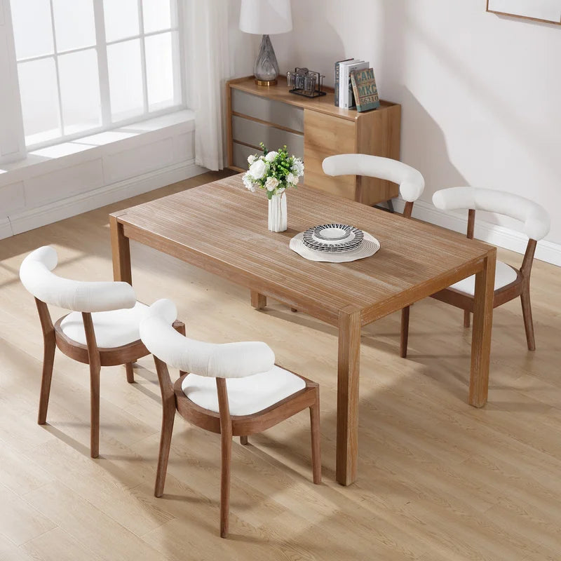Set of 2 Linen Dining Room Side Chairs with Curved Open Upholstered Back,White