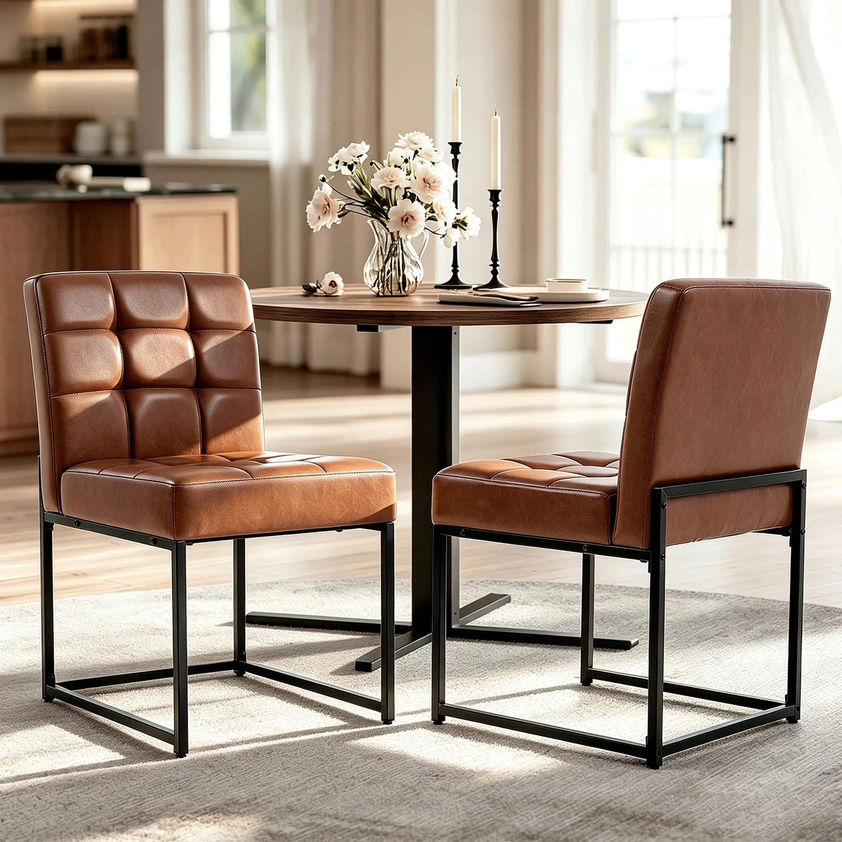 HiMISS Set Of 2 Mid Century Modern Leather Dining Chairs