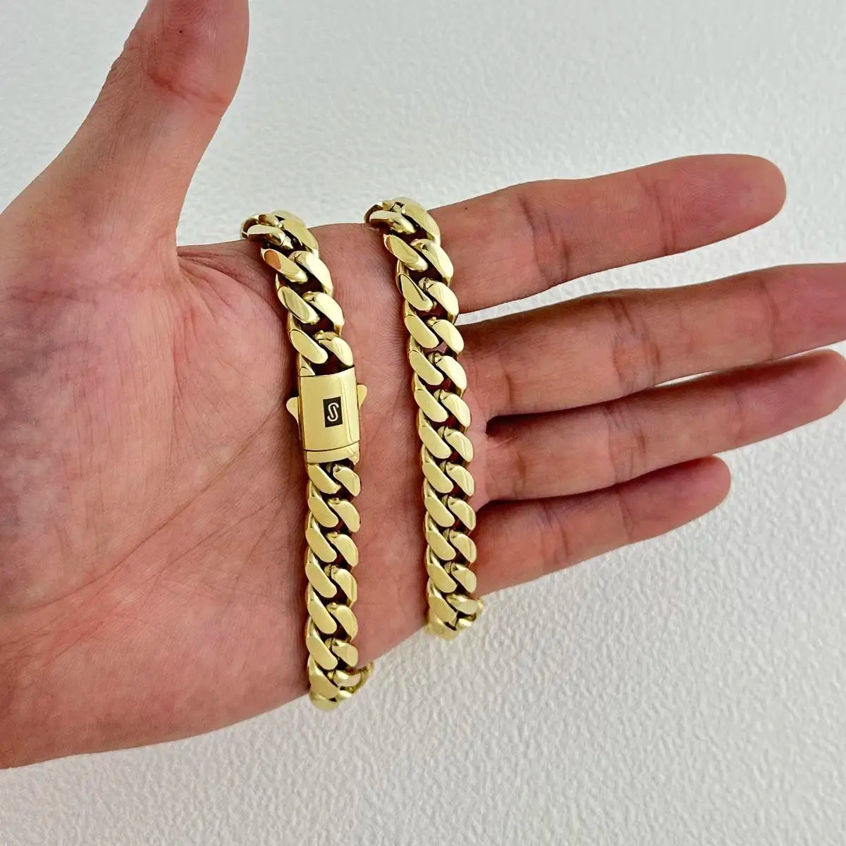 8-14MM Black S Clasp 14K Gold Cuban Link Chain Necklace for Men Chunky Hip Hop Jewelry Stainless Steel Rope Chain