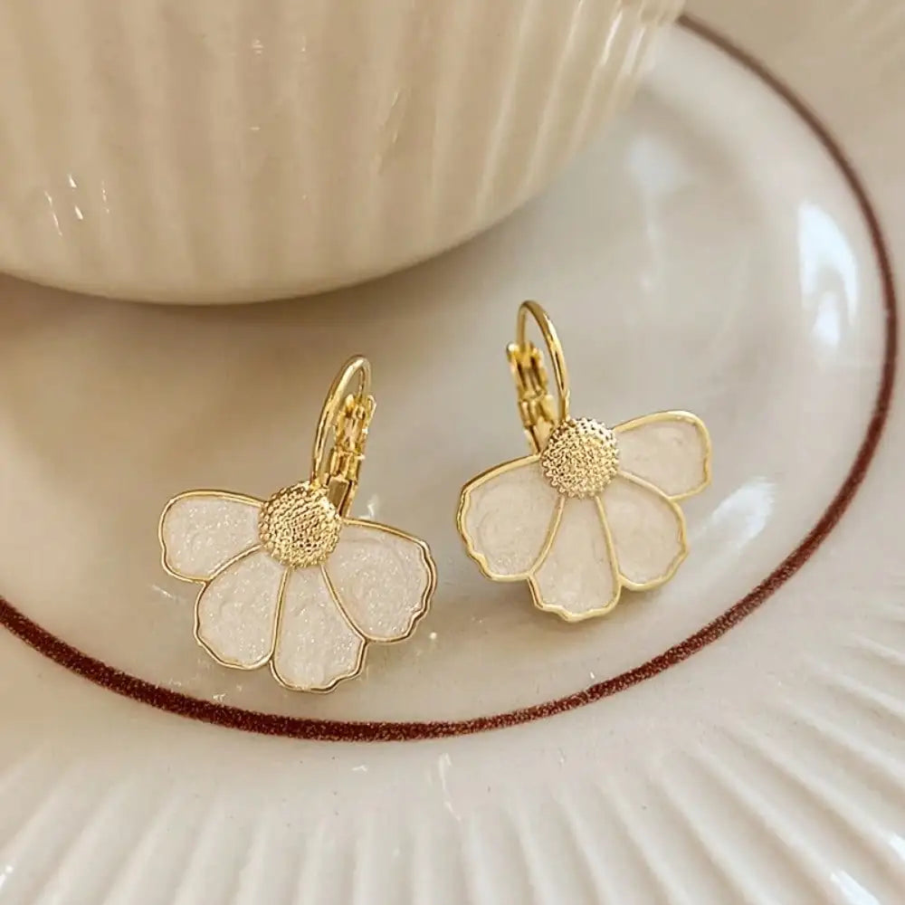 Flower Hoop Earrings Enamel Petal Jewelry Gift For Women