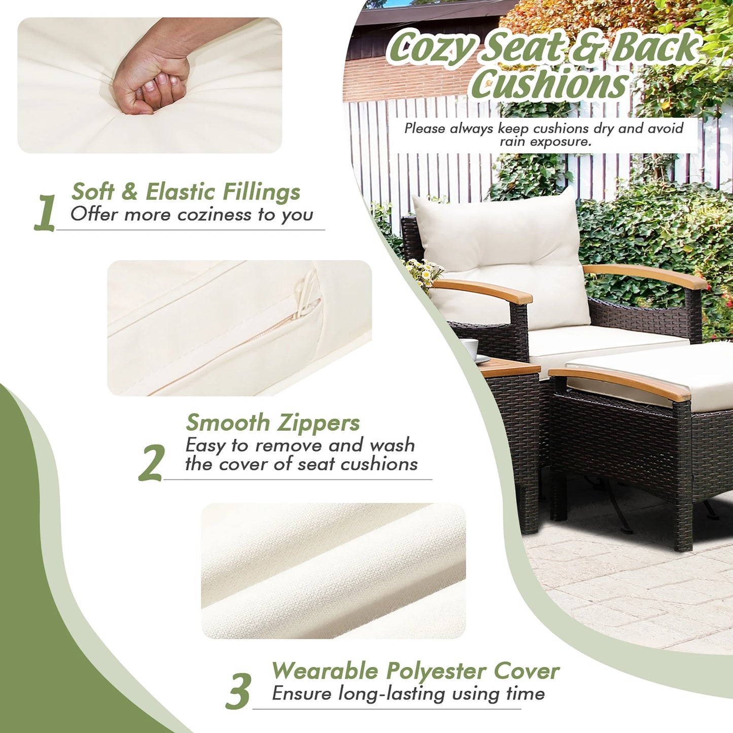 HOMASIS 5-Piece Patio Rattan Furniture Set With Cushioned Wood-Top Table