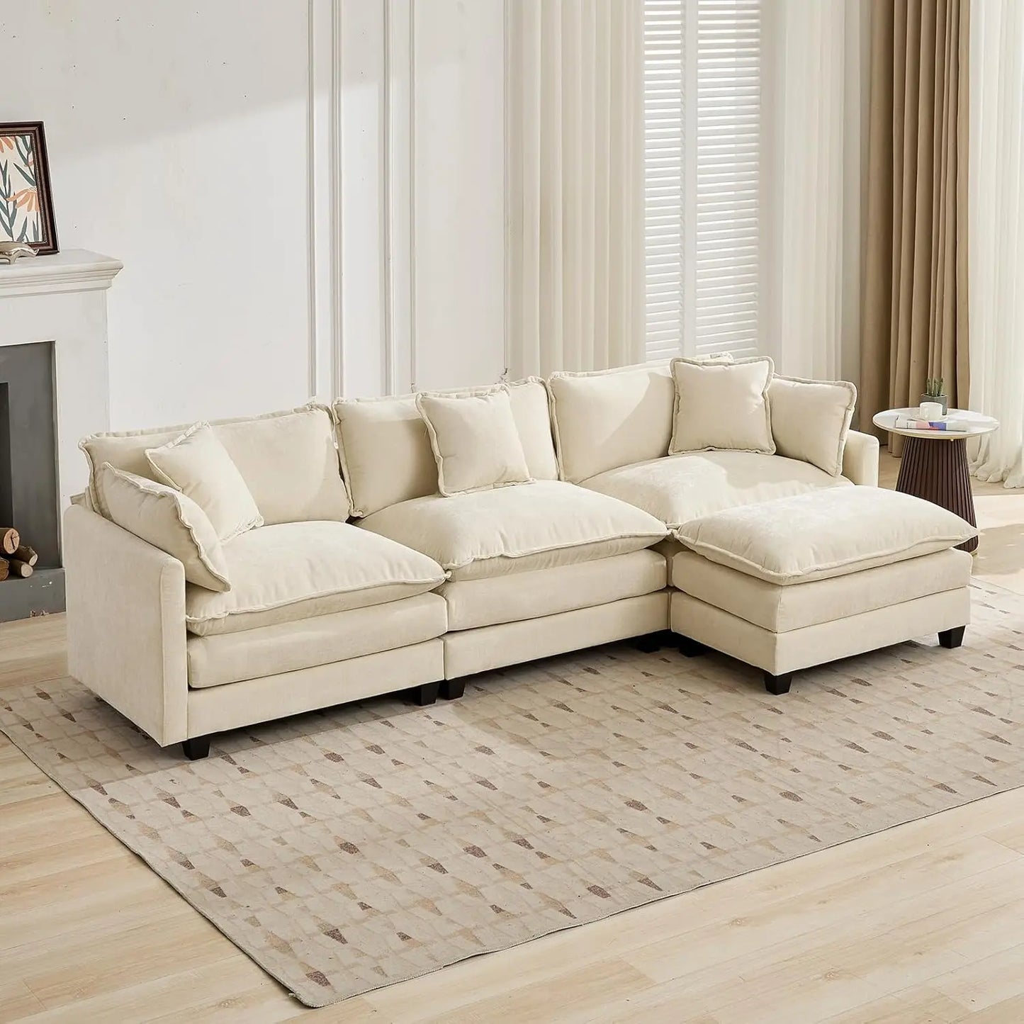 117.9" Modern Sectional Couches for Living Room, Blue Chenille Comfy Cloud Couch Sectional, 3 Seater Couch for, Customized