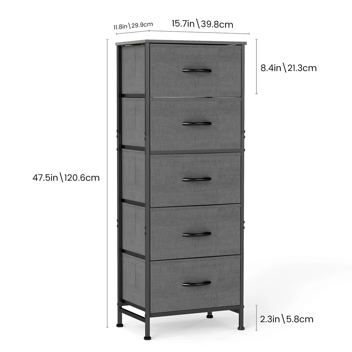 JHK Steel Frame Bedroom Dresser With 5 Fabric Drawers Cabinet