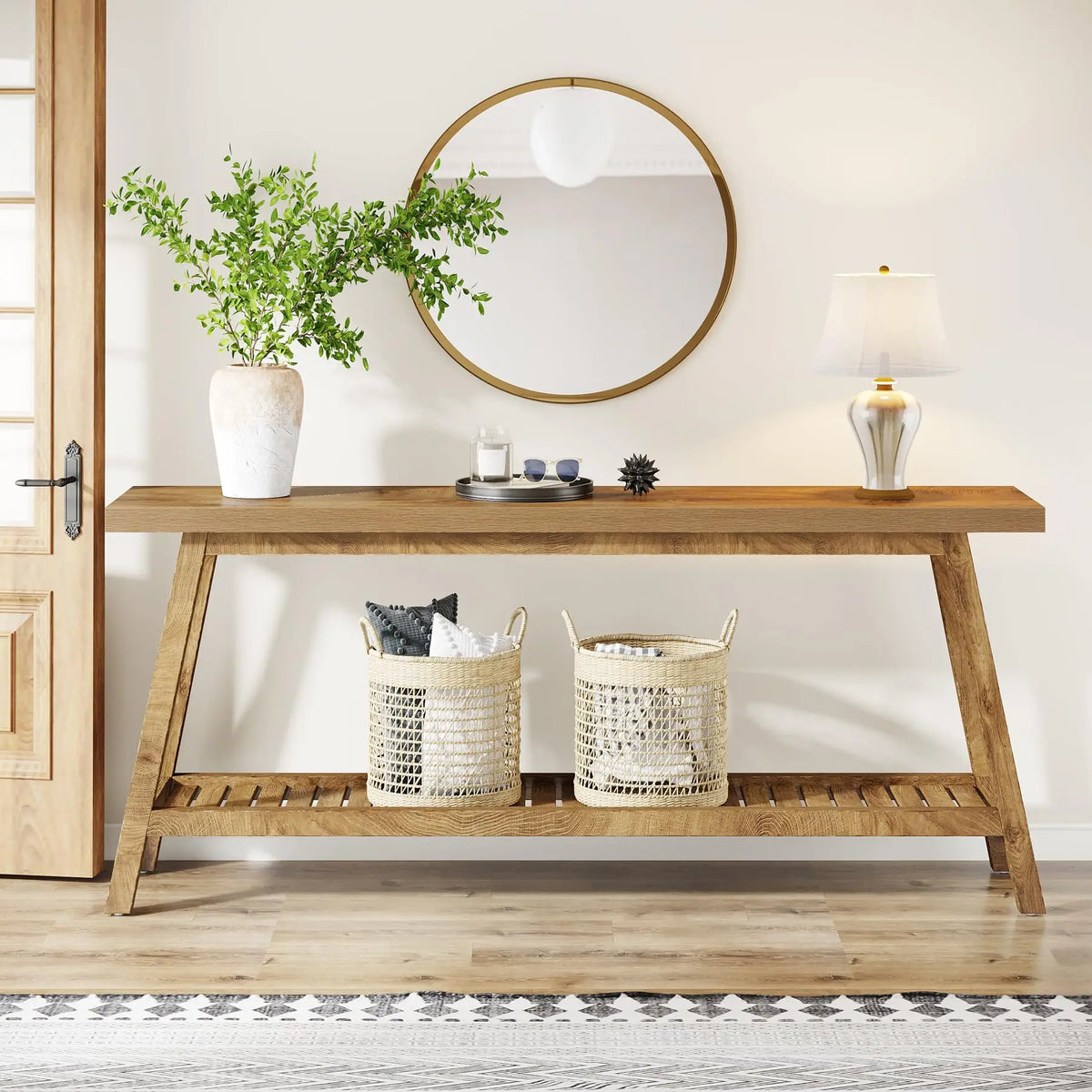 Tribesigns Wood Console Table Provides Reliable Dual Storage Shelves Today