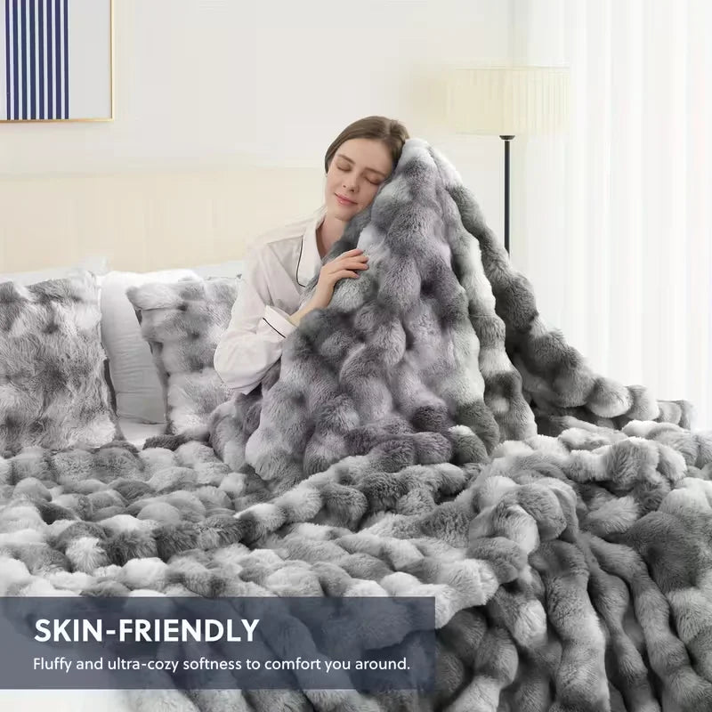Soft Cozy Faux Fur Rabbit Blanket, Warm Thick for Bed Sofa Office, Elegant Home Decor, Perfect Gift, Durable and Versatile