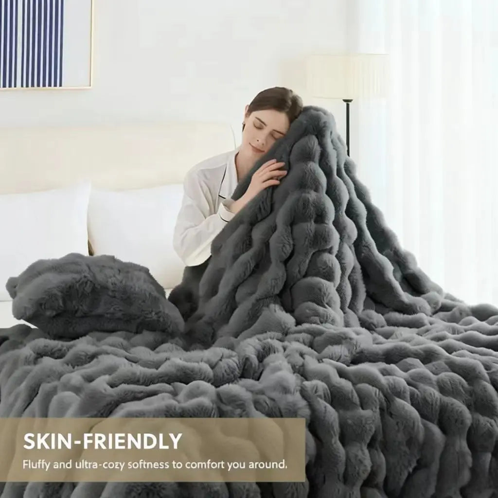 Soft Cozy Faux Fur Rabbit Blanket, Warm Thick for Bed Sofa Office, Elegant Home Decor, Perfect Gift, Durable and Versatile