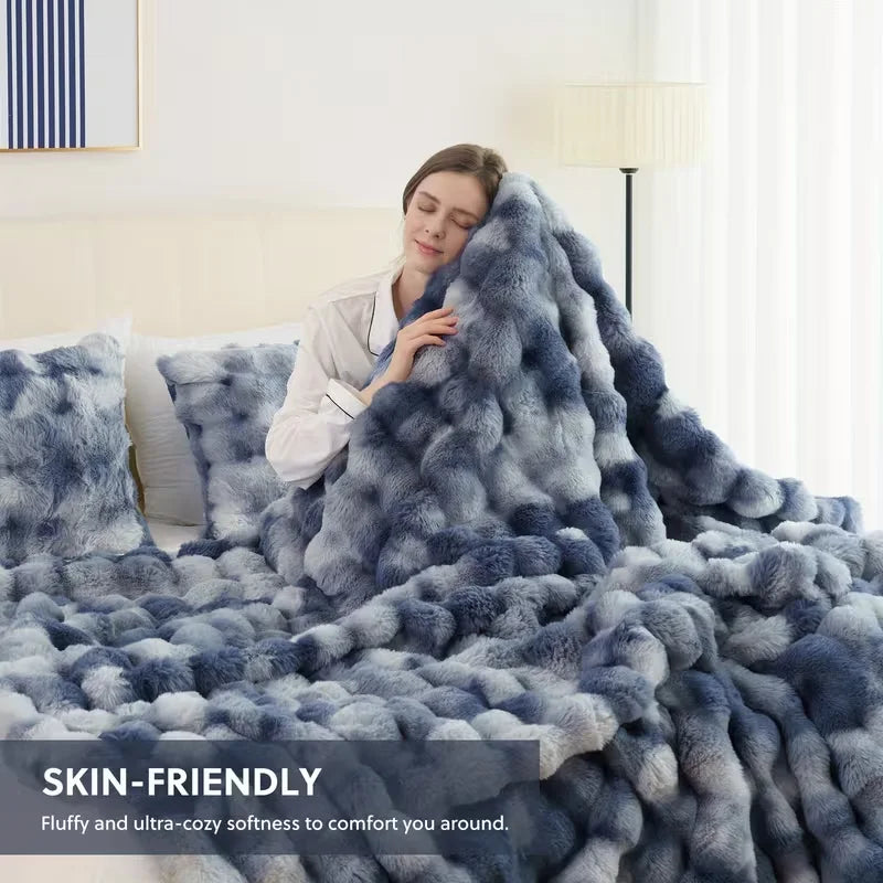 Soft Cozy Faux Fur Rabbit Blanket, Warm Thick for Bed Sofa Office, Elegant Home Decor, Perfect Gift, Durable and Versatile
