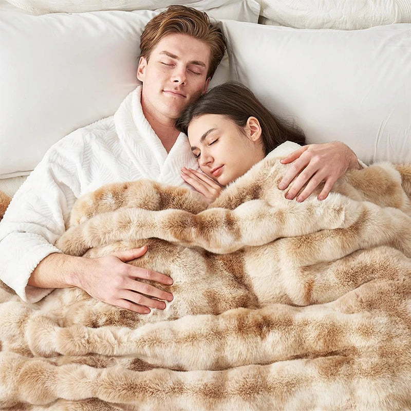 Soft Cozy Faux Fur Rabbit Blanket, Warm Thick for Bed Sofa Office, Elegant Home Decor, Perfect Gift, Durable and Versatile