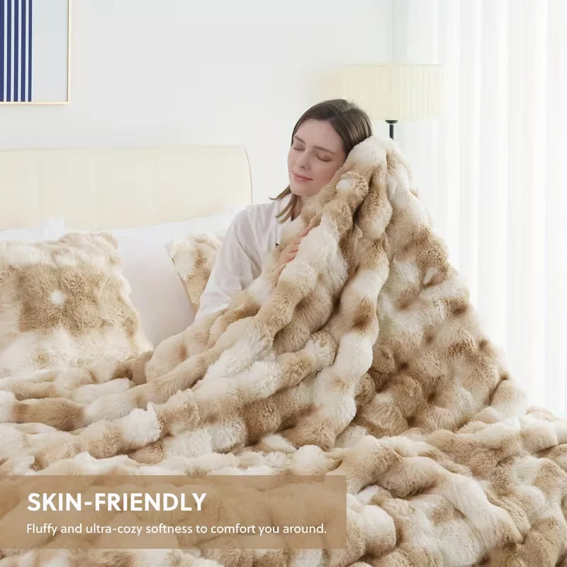 Soft Cozy Faux Fur Rabbit Blanket, Warm Thick for Bed Sofa Office, Elegant Home Decor, Perfect Gift, Durable and Versatile