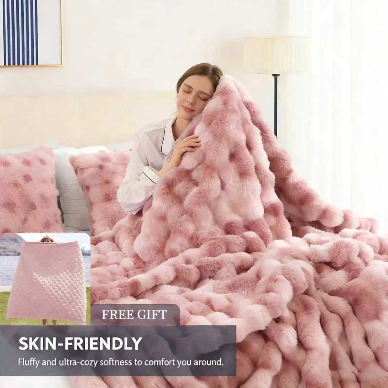 Soft Cozy Faux Fur Rabbit Blanket, Warm Thick for Bed Sofa Office, Elegant Home Decor, Perfect Gift, Durable and Versatile