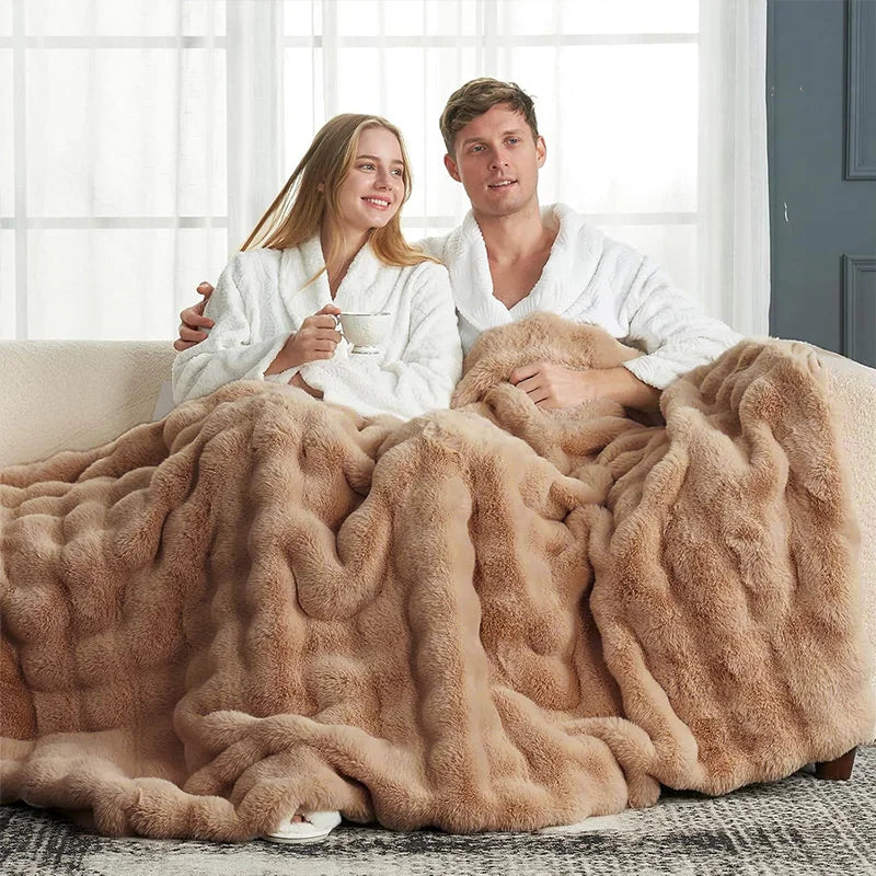 Soft Cozy Faux Fur Rabbit Blanket, Warm Thick for Bed Sofa Office, Elegant Home Decor, Perfect Gift, Durable and Versatile