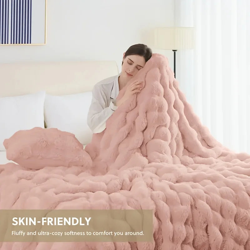 Soft Cozy Faux Fur Rabbit Blanket, Warm Thick for Bed Sofa Office, Elegant Home Decor, Perfect Gift, Durable and Versatile