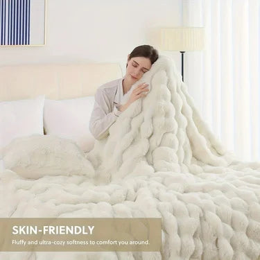 Soft Cozy Faux Fur Rabbit Blanket, Warm Thick for Bed Sofa Office, Elegant Home Decor, Perfect Gift, Durable and Versatile