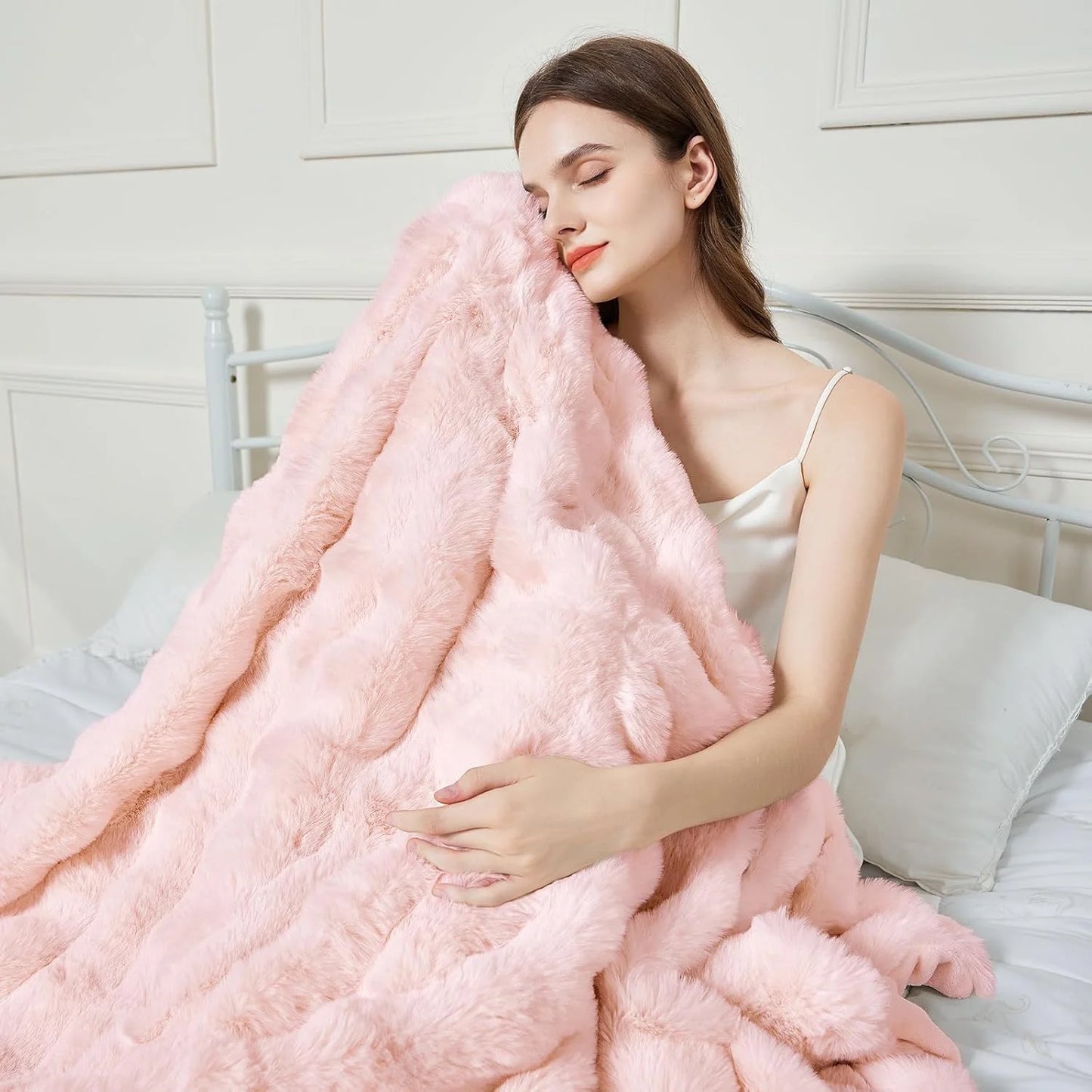 Soft Cozy Faux Fur Rabbit Blanket, Warm Thick for Bed Sofa Office, Elegant Home Decor, Perfect Gift, Durable and Versatile