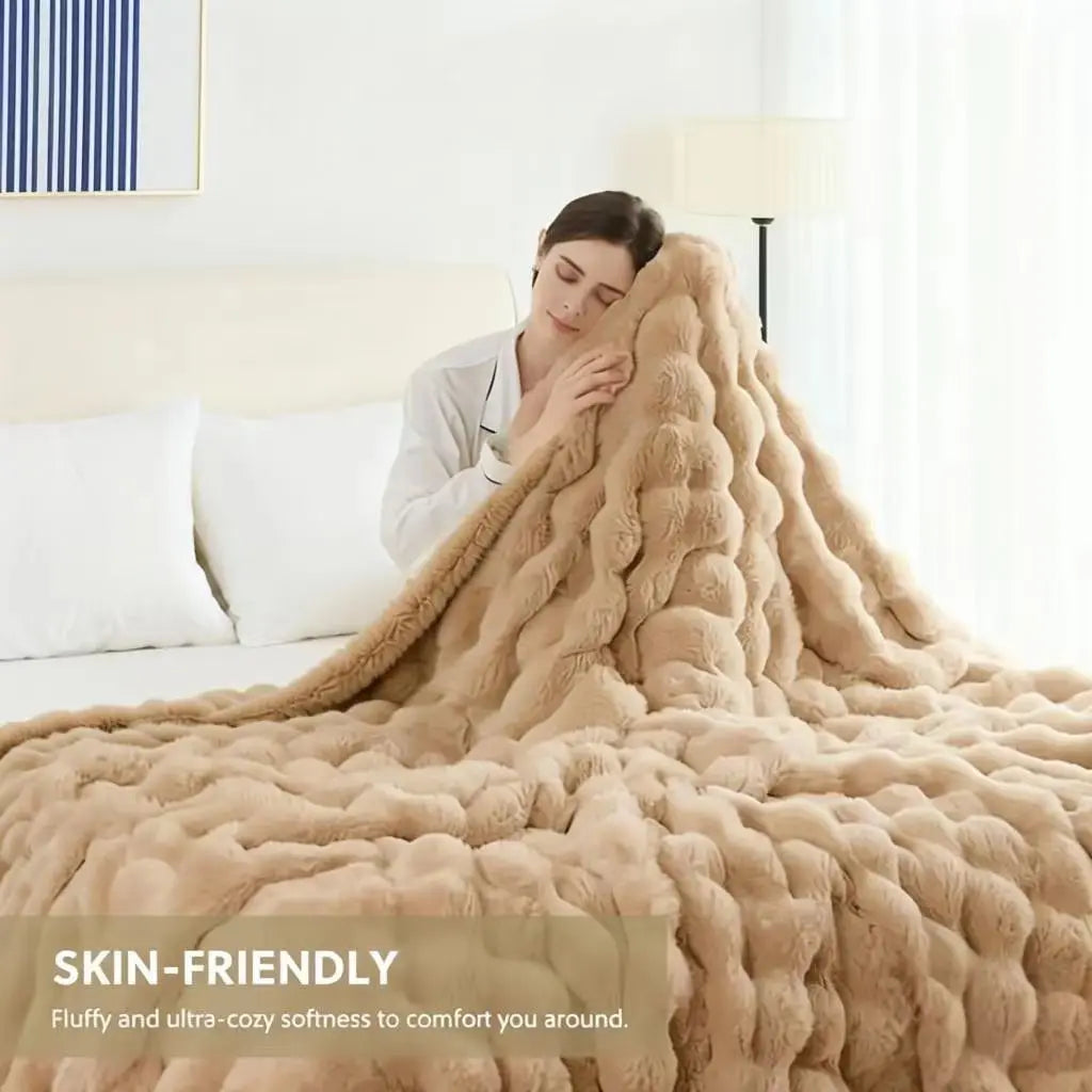 Soft Cozy Faux Fur Rabbit Blanket, Warm Thick for Bed Sofa Office, Elegant Home Decor, Perfect Gift, Durable and Versatile