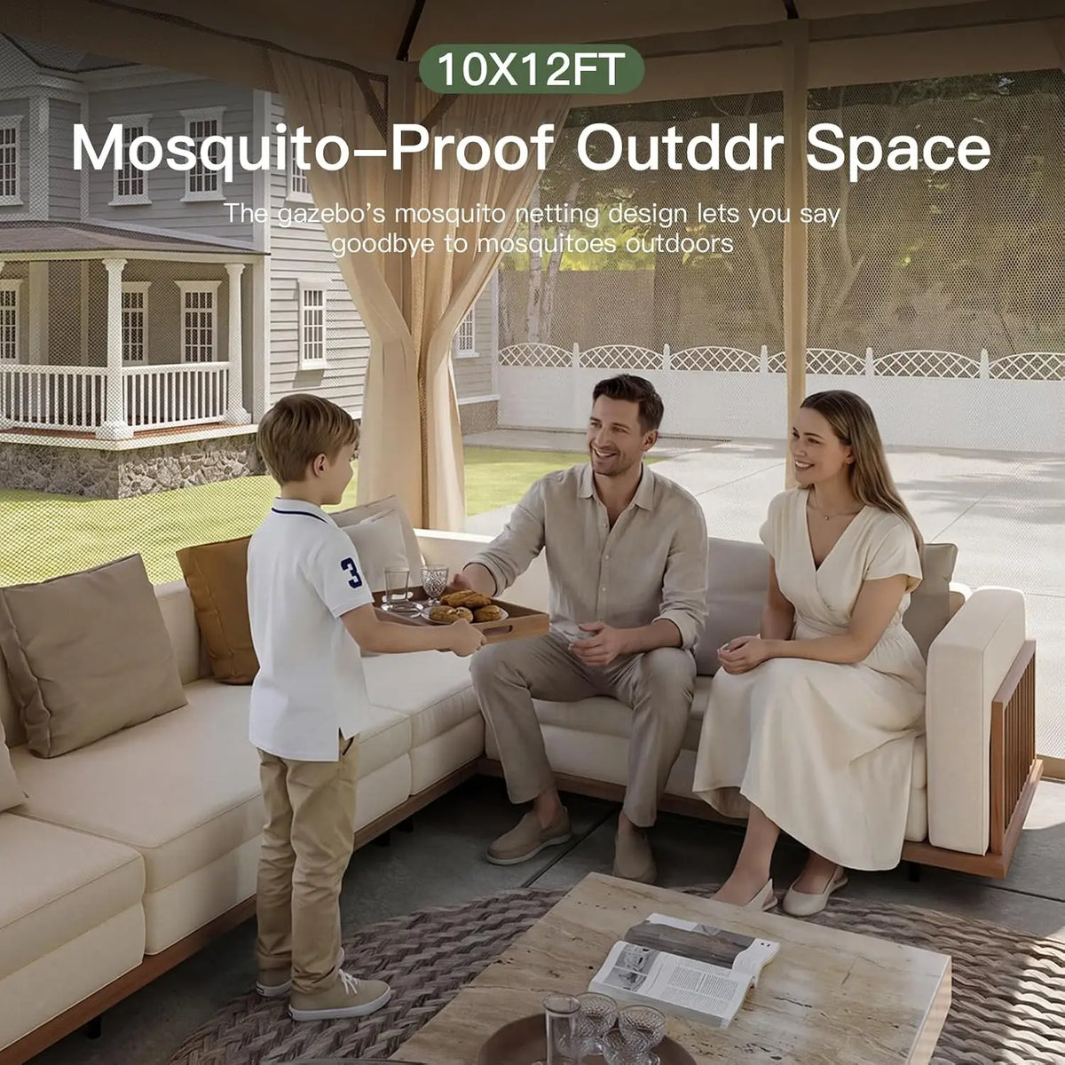 Aoxun Heavy Duty Double Roof Gazebo With Zipper Screen Curtain
