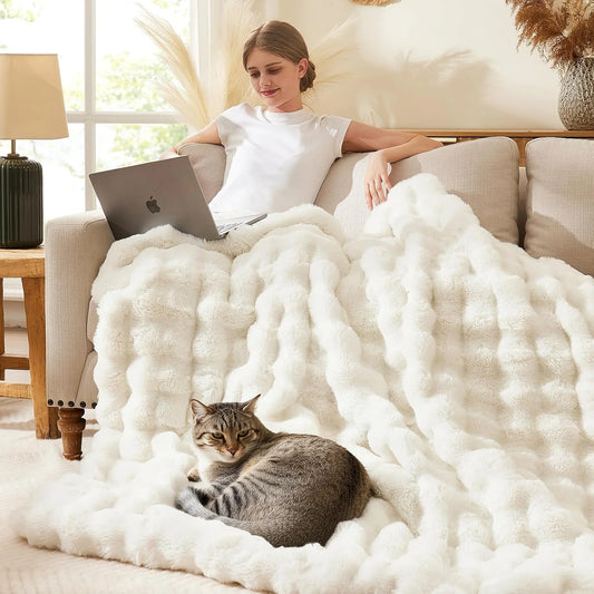 Soft Cozy Faux Fur Rabbit Blanket, Warm Thick for Bed Sofa Office, Elegant Home Decor, Perfect Gift, Durable and Versatile