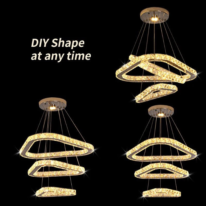 Led Crystal Ceiling Lamp Modern Pendant Light K9 Chandelier Triangle Chrome Plafonier Fixture Dining Living Room Decor Luminaire
