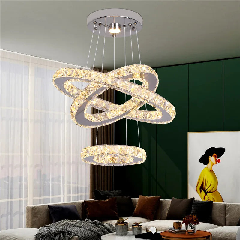 Led Crystal Ceiling Lamp Modern Pendant Light K9 Chandelier Triangle Chrome Plafonier Fixture Dining Living Room Decor Luminaire