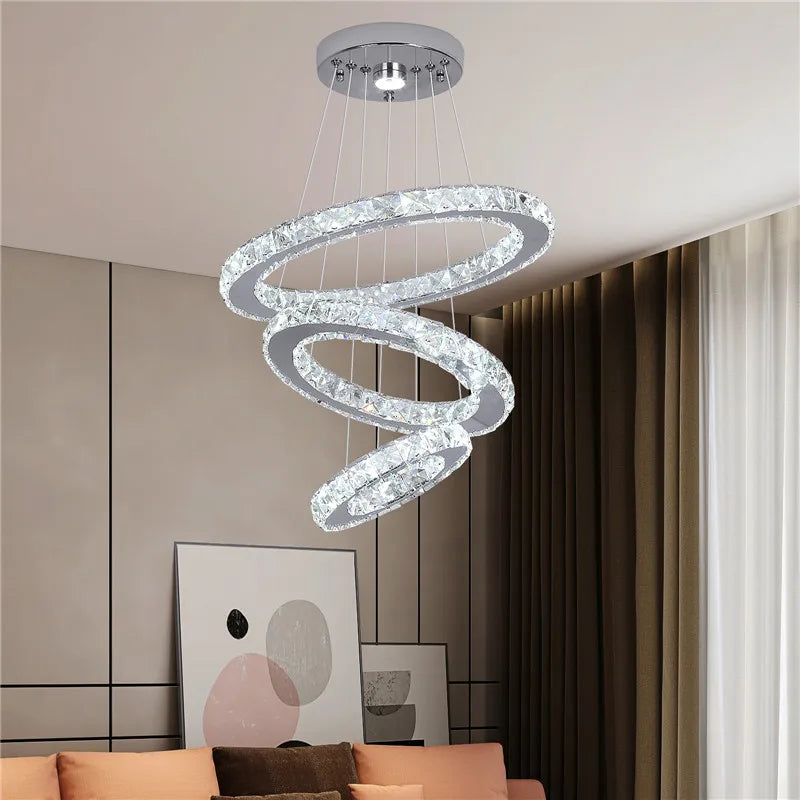 Led Crystal Ceiling Lamp Modern Pendant Light K9 Chandelier Triangle Chrome Plafonier Fixture Dining Living Room Decor Luminaire
