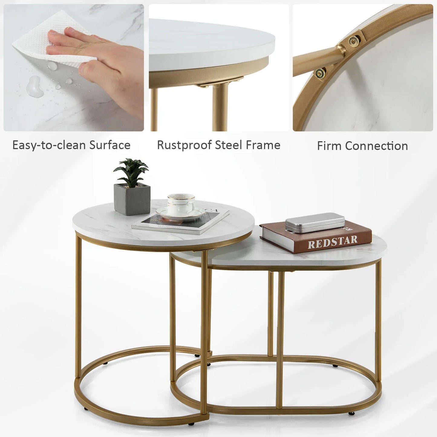HOMASIS Nesting Marble Coffee Table Set For Living Room Decor