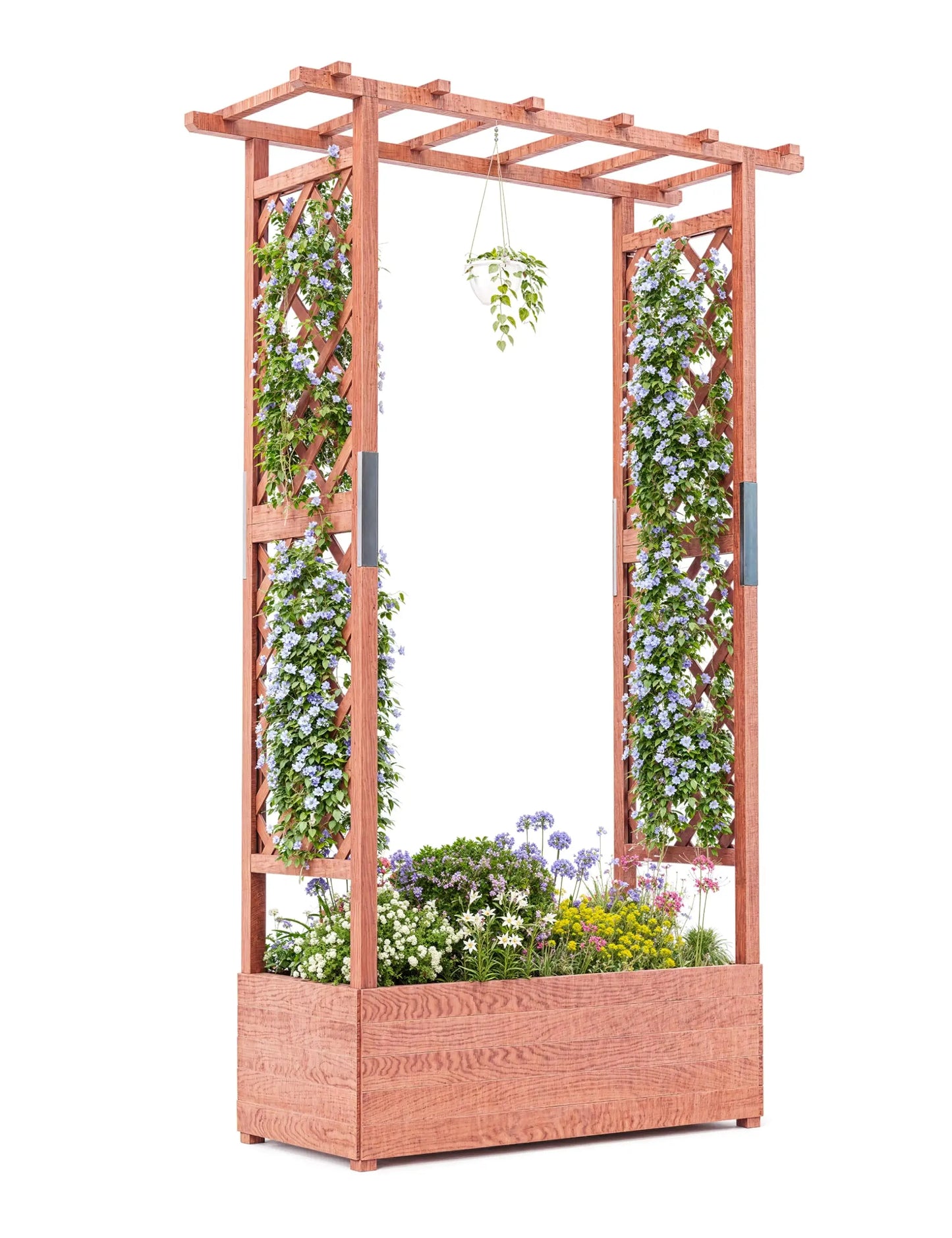 Elevated Wooden Raised Garden Bed with Trellis/Canopy/Drainage Hole Freestanding Planter Box for Climbing Plants Vines Blossoms