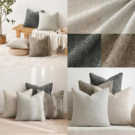Pack Of 4 Chenille Throw Pillow Covers Farmhouse Boho Chic