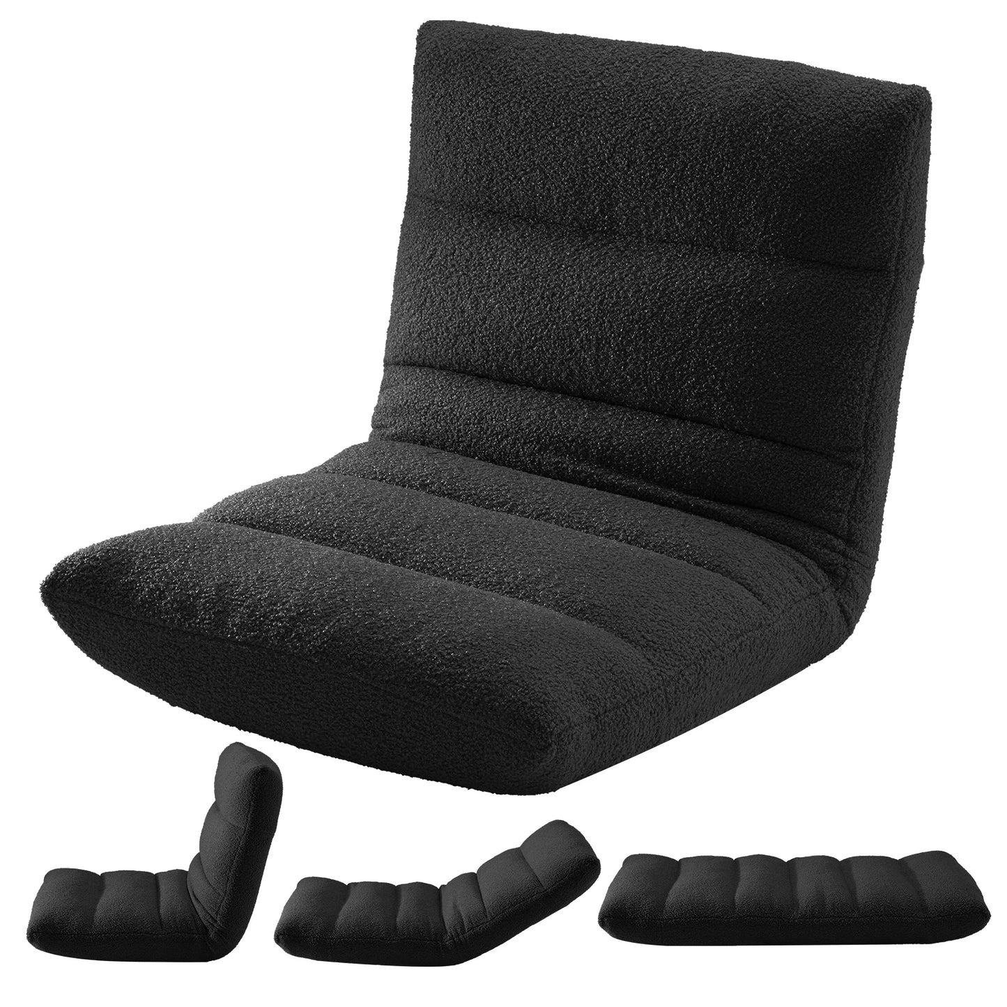 JHK Folding Floor Chair with Back Support Adjustable 14-Position Floor Seating with Comfy Teddy Velvet for Adults Kids Reading Gaming