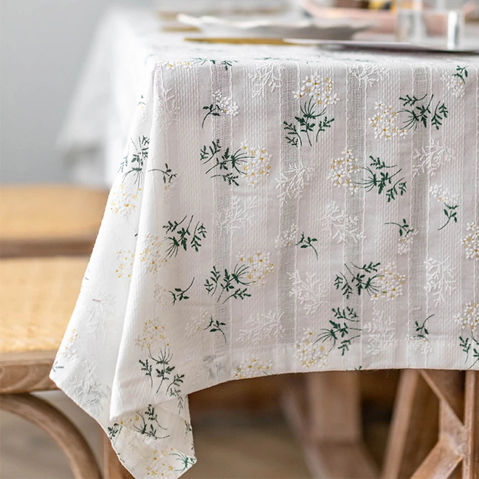 Korean Style Daisy Floral Damask Tablecloth For Dining Table