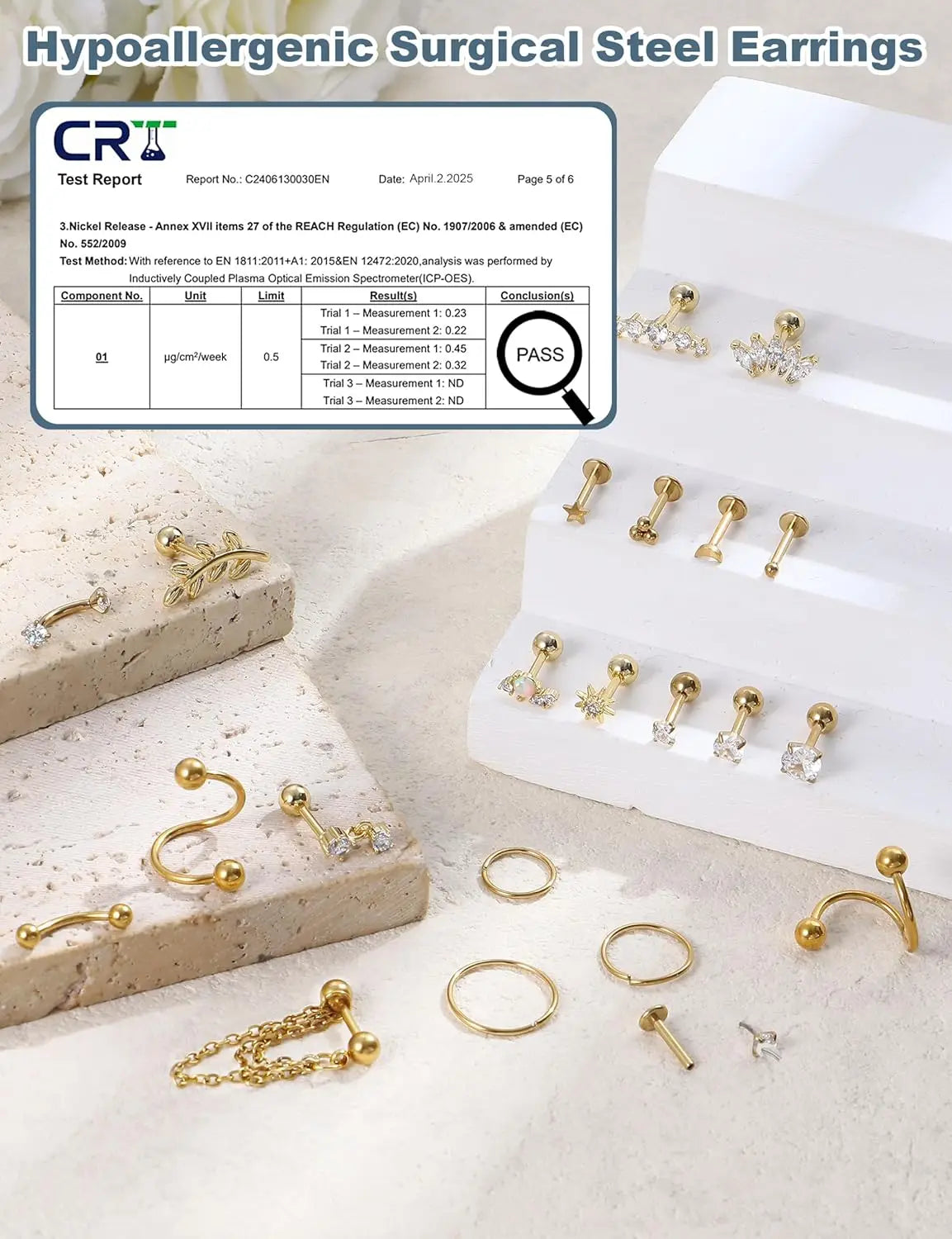 22Pcs 16G Cartilage Earrings for Women-Surgical Stainless Steel Earring Set Flat Back Earrings Nose Studs Helix Piercing Jewelry