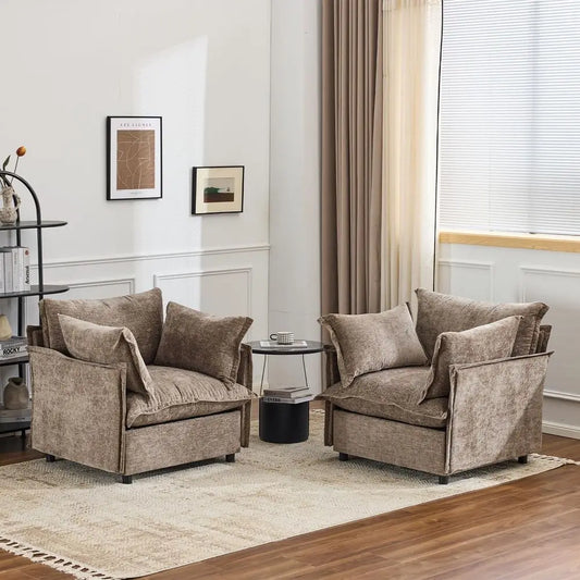 Oversized Accent Chairs Set of 2 Chenille Upholstered Armchairs